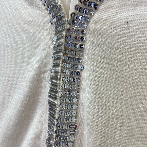 MILLY of New York White Sequins Cardigan Sweater Long Sleeve Ribbed Knit - Picture 4 of 9